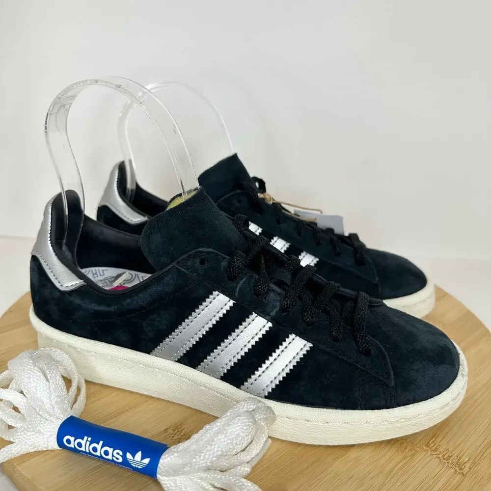 Adidas Originals Campus 80s Sneaker Shoes Suede Black Silver GX7330 Size 4.5 NWT